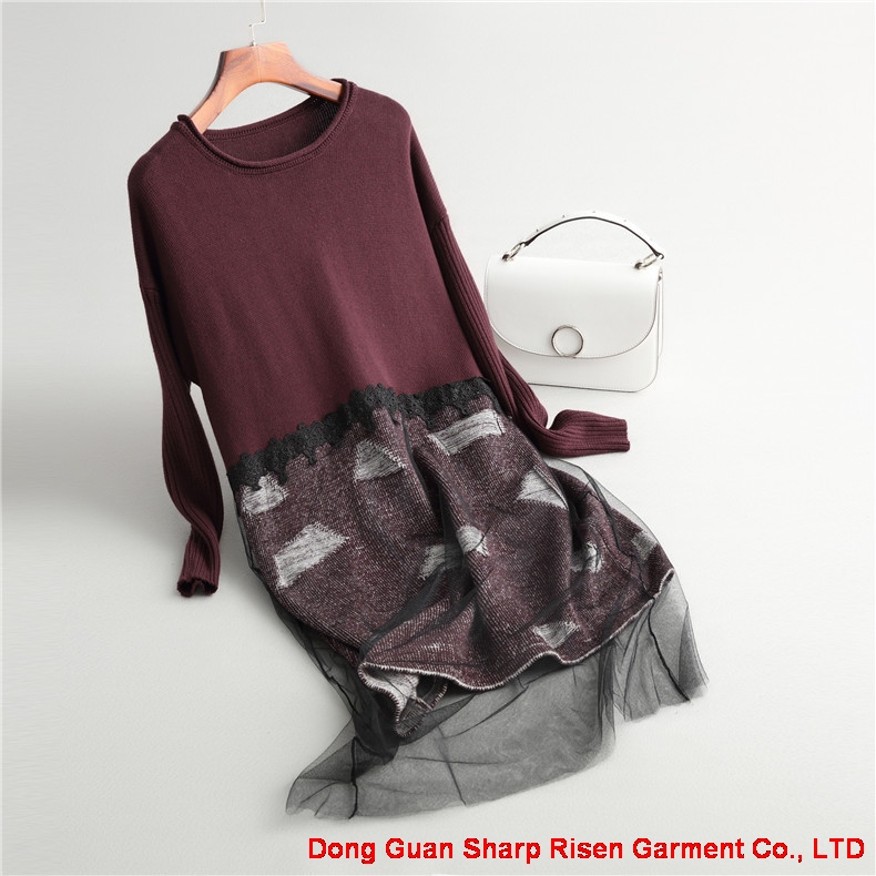 organza+Lace knit dress 1706309