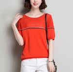 pure colour women's short sleeved Pullover 1708035